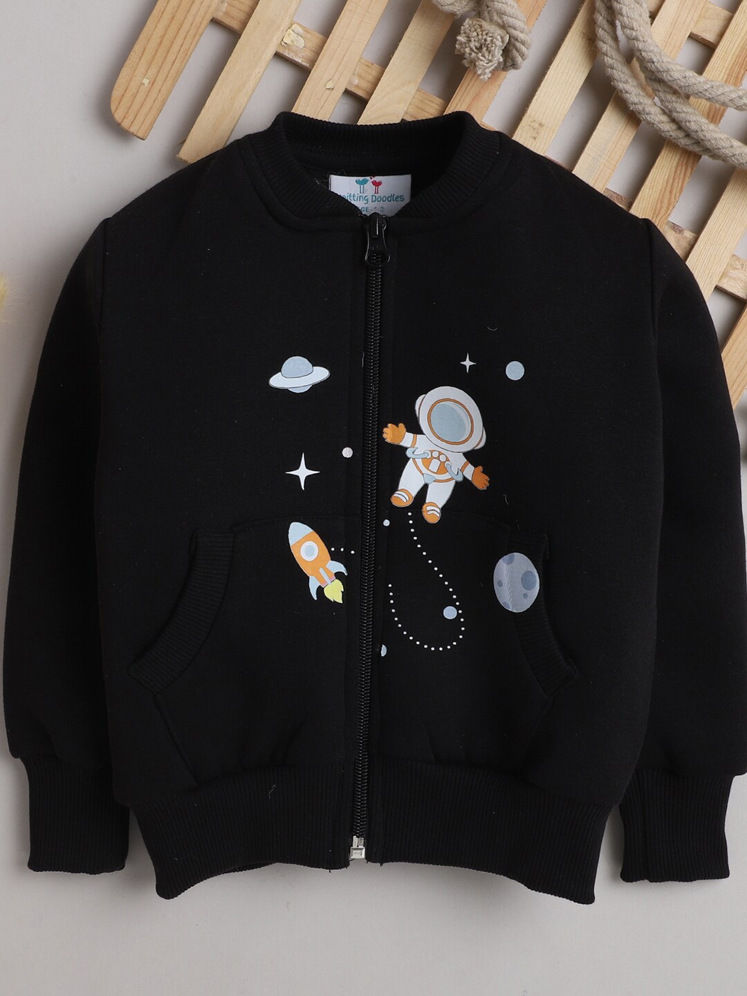 

Knitting Doodles Unisex Kids Black Graphic Printed Fleece Sweatshirt