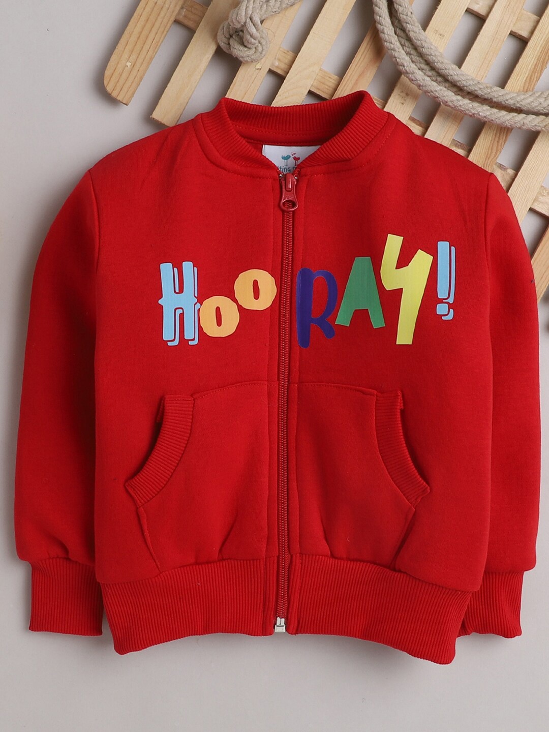 

Knitting Doodles Unisex Kids Red Typography Printed Fleece Sweatshirt