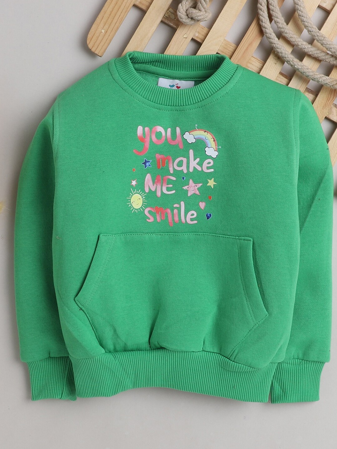

Knitting Doodles Unisex Kids Green Typography Printed Fleece Sweatshirt