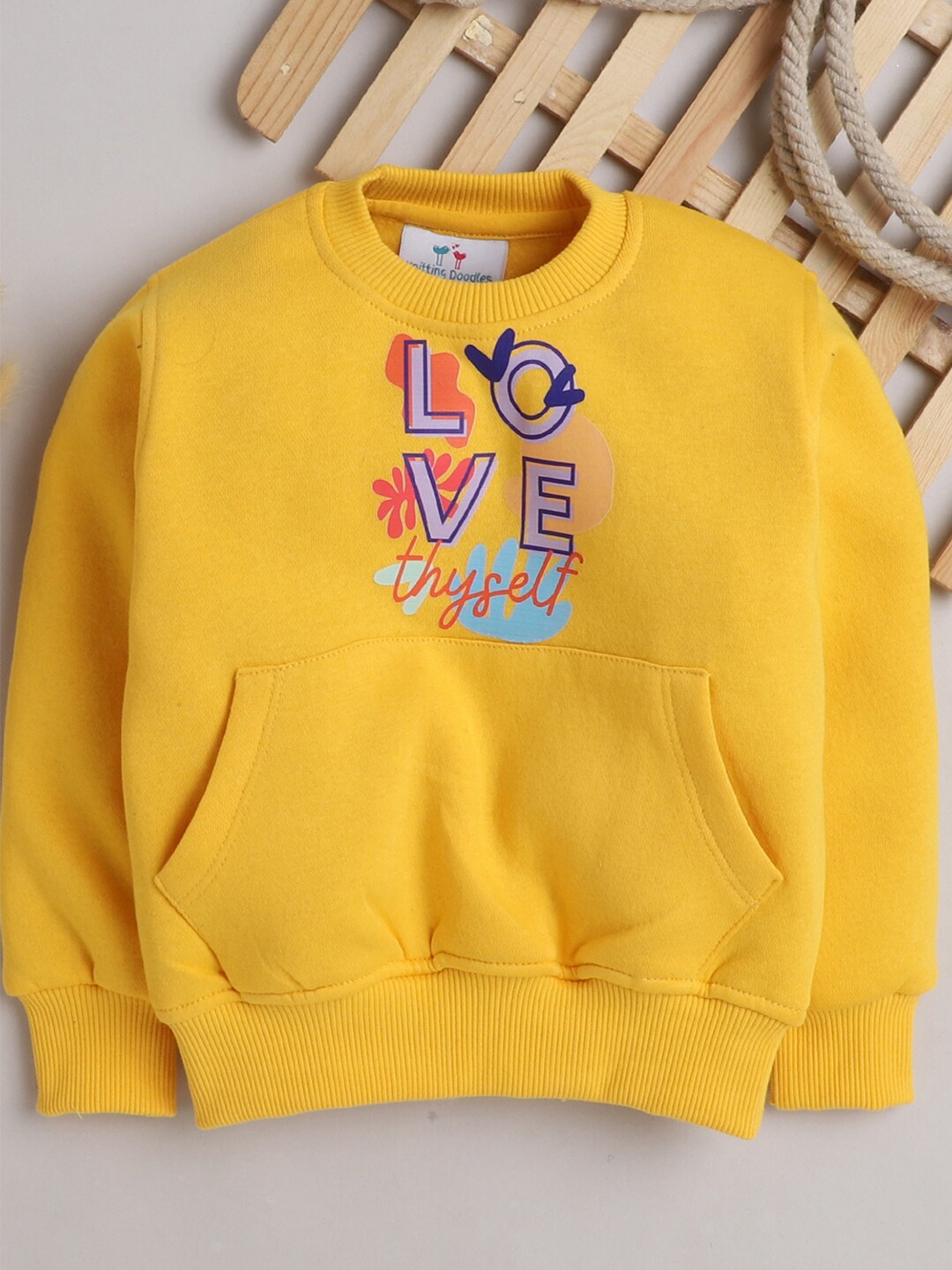 

Knitting Doodles Kids Yellow Printed Fleece Sweatshirt