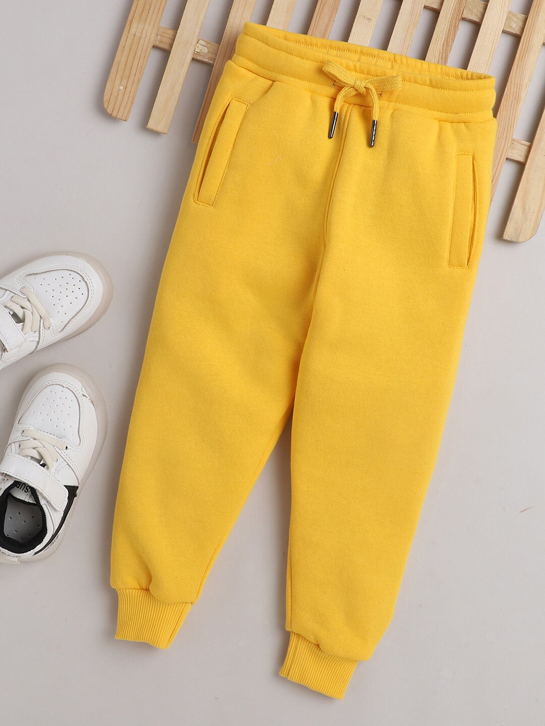 

Knitting Doodles Kids Yellow Solid Fleece Joggers