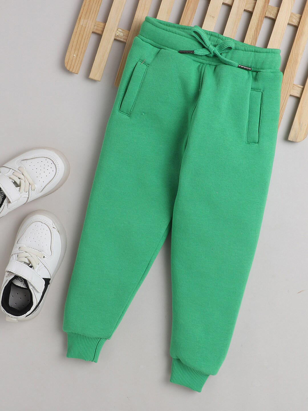 

Knitting Doodles Kids Green Fleece Solid Joggers