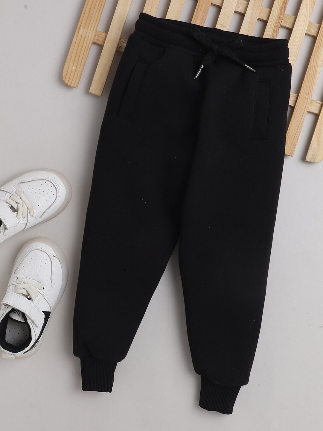 

Knitting Doodles Kids Black Solid Fleece Joggers
