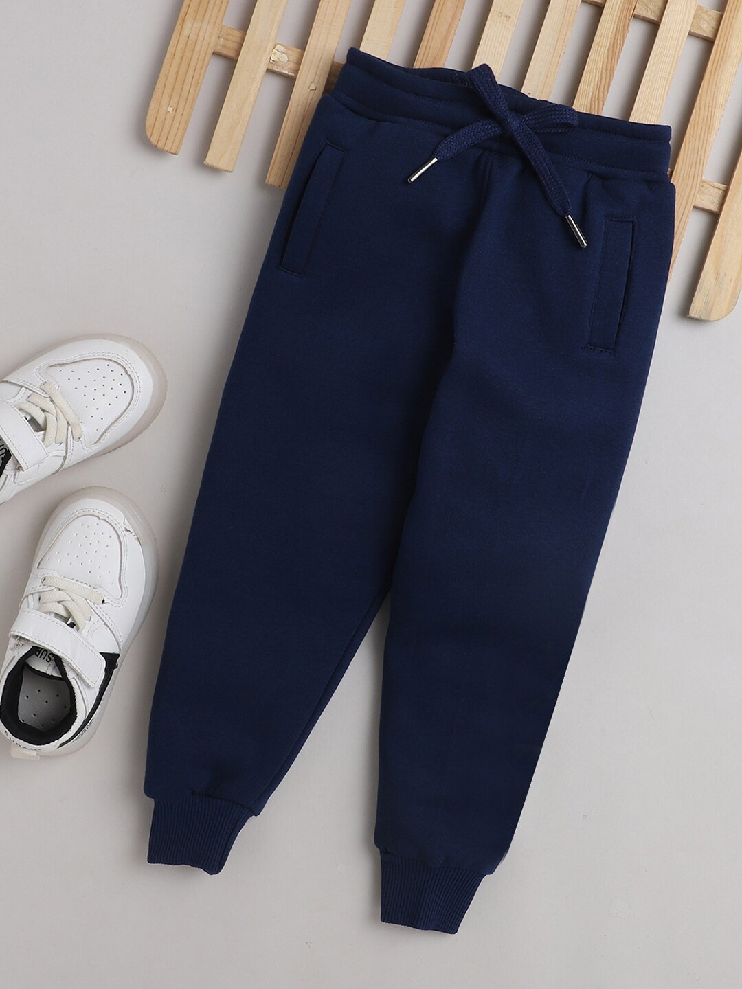 

Knitting Doodles Kids Navy Blue Solid Fleece Joggers