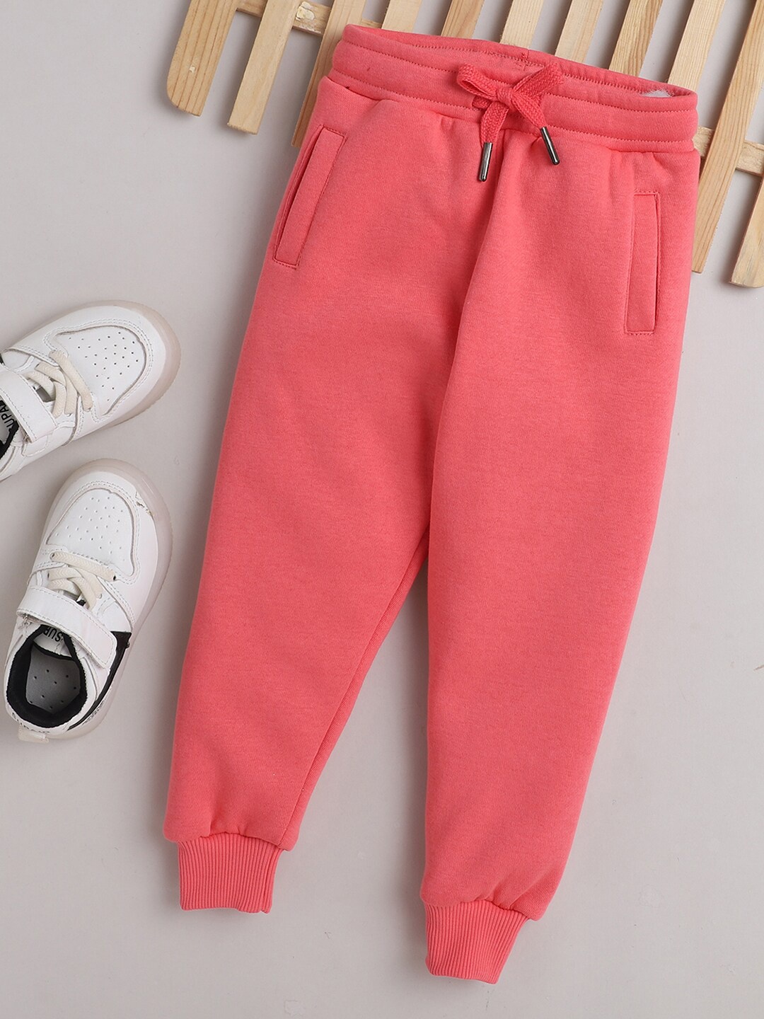 

Knitting Doodles Kids Pink Solid Fleece Track Pant