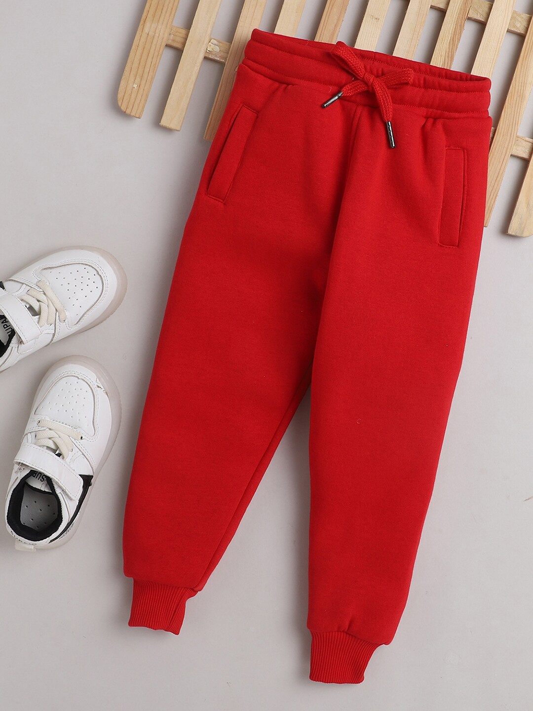 

Knitting Doodles Kids Red Solid Fleece Joggers