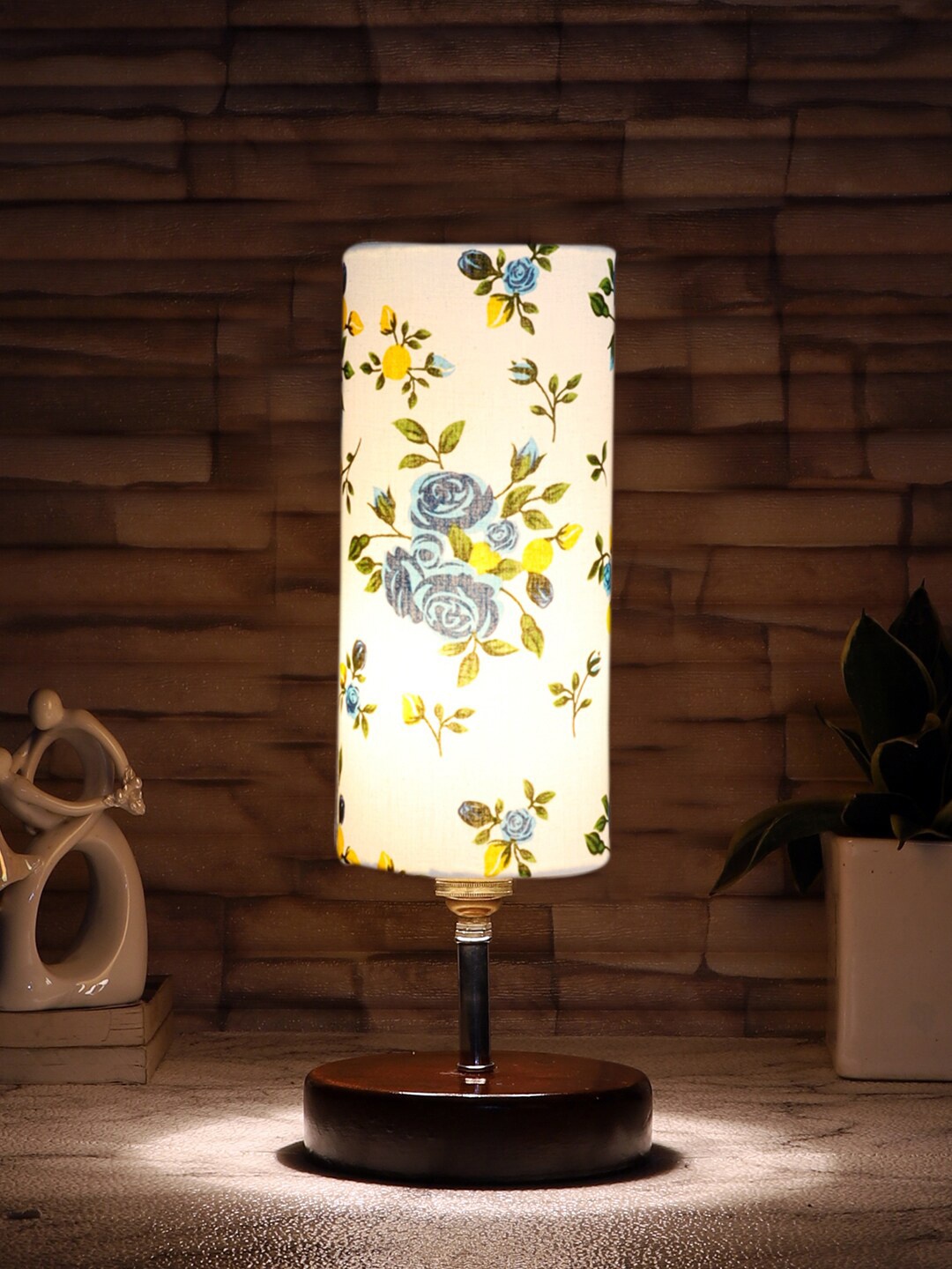 Devansh White & Brown Printed Table Lamp with Base