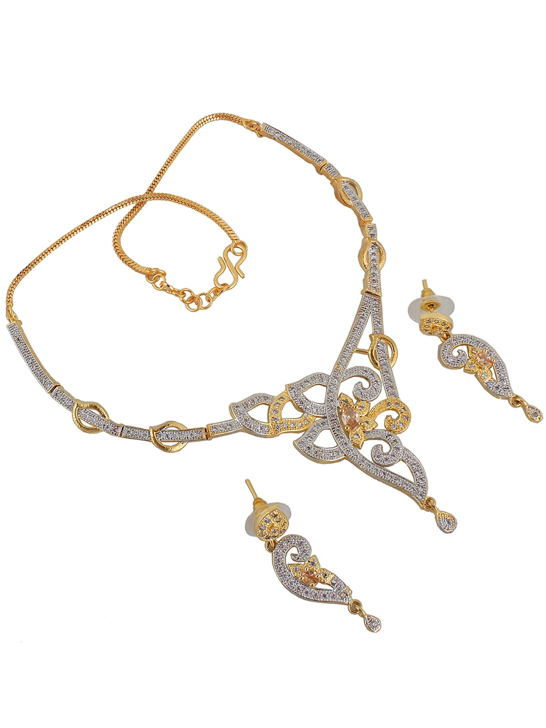 

LUCKY JEWELLERY 18K Gold Plated American Diamond White Jewellery Set