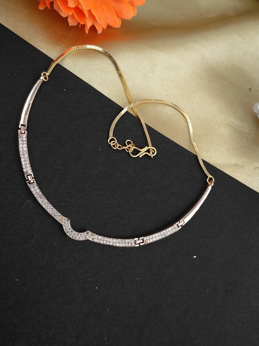 

LUCKY JEWELLERY 18K Gold Plated American Diamond White Choker