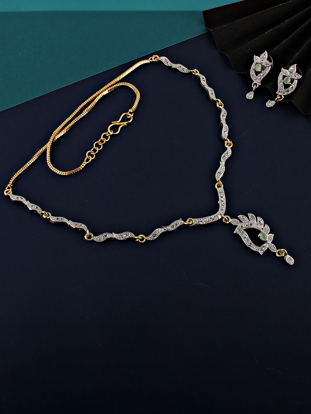 

LUCKY JEWELLERY 18K Gold Plated American Diamond Green Jewellery Set