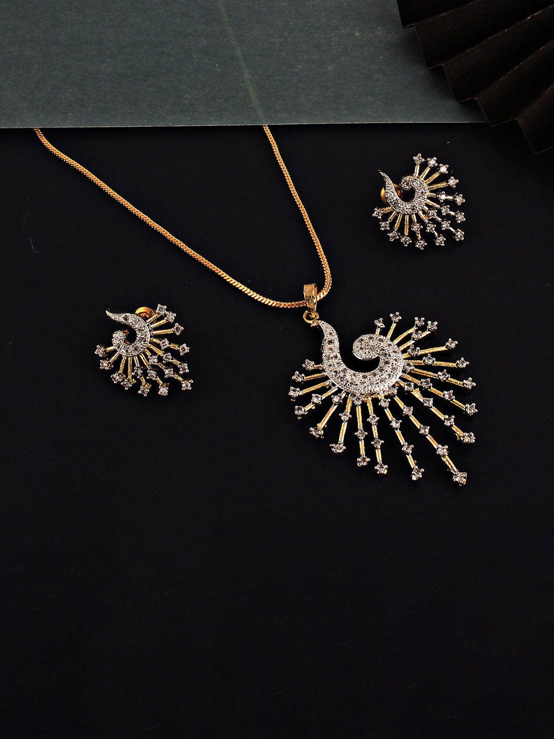 

LUCKY JEWELLERY Gold Plated American Diamond Studded Jewellery Set, White