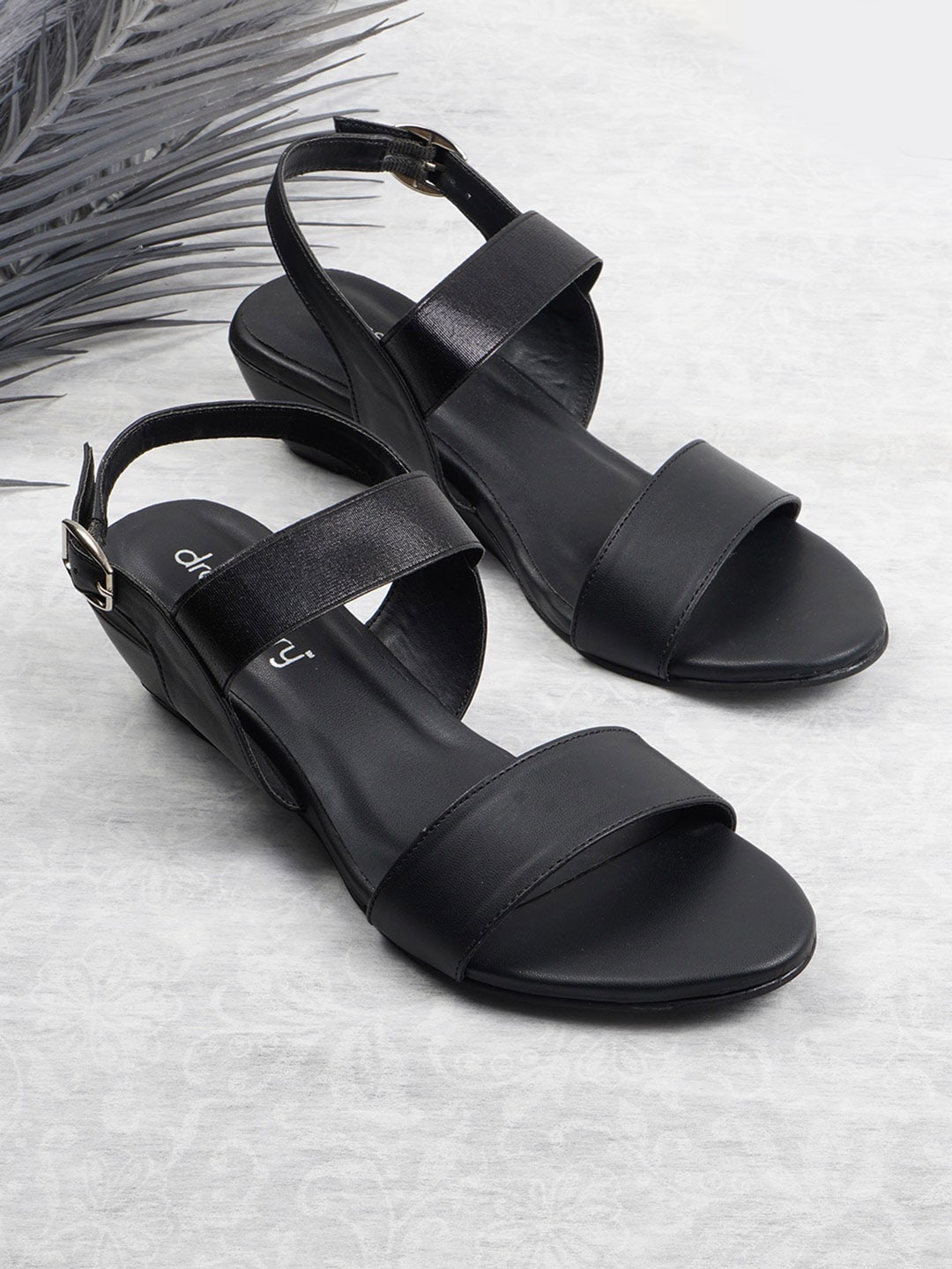 

DressBerry Women Black Wedge Sandals with Buckles