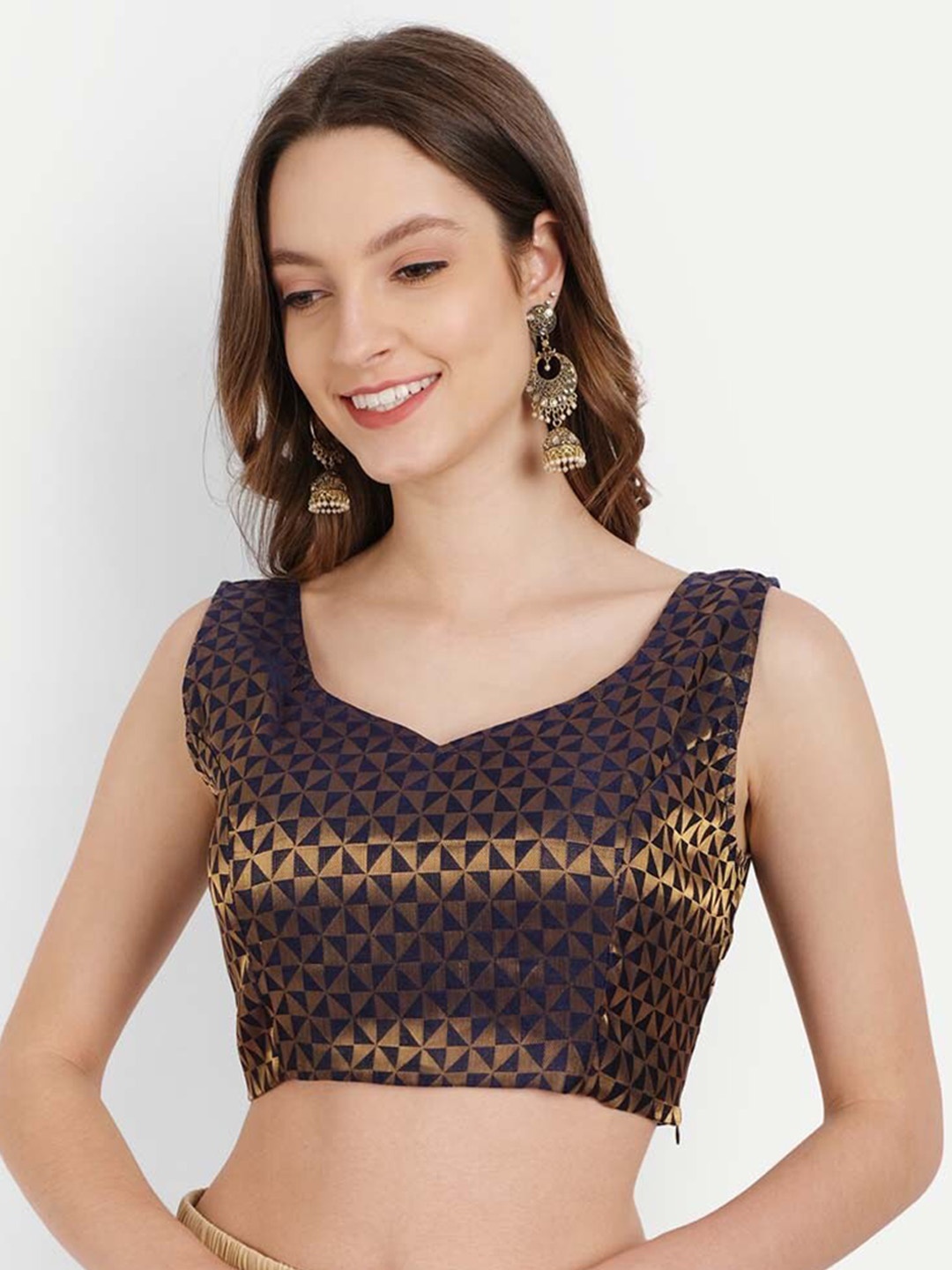 

YOU FOREVER Women Brown Brocade Woven Design Saree Blouse