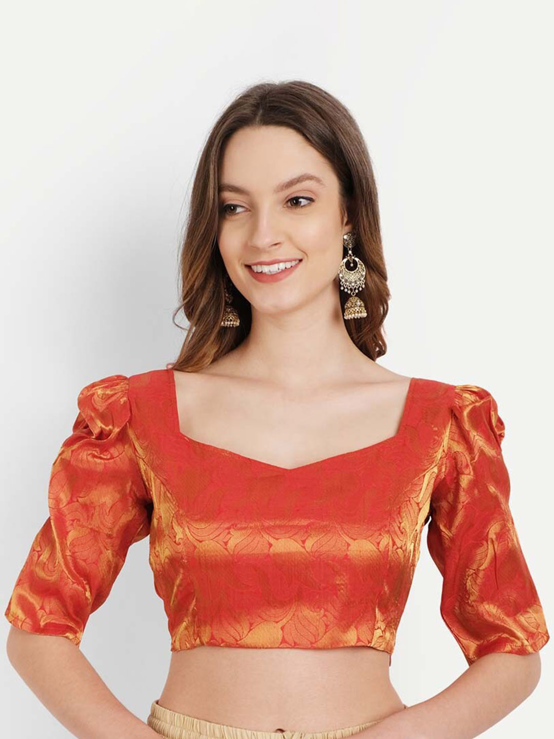 

YOU FOREVER Red Solid Brocade Readymade Saree Blouse