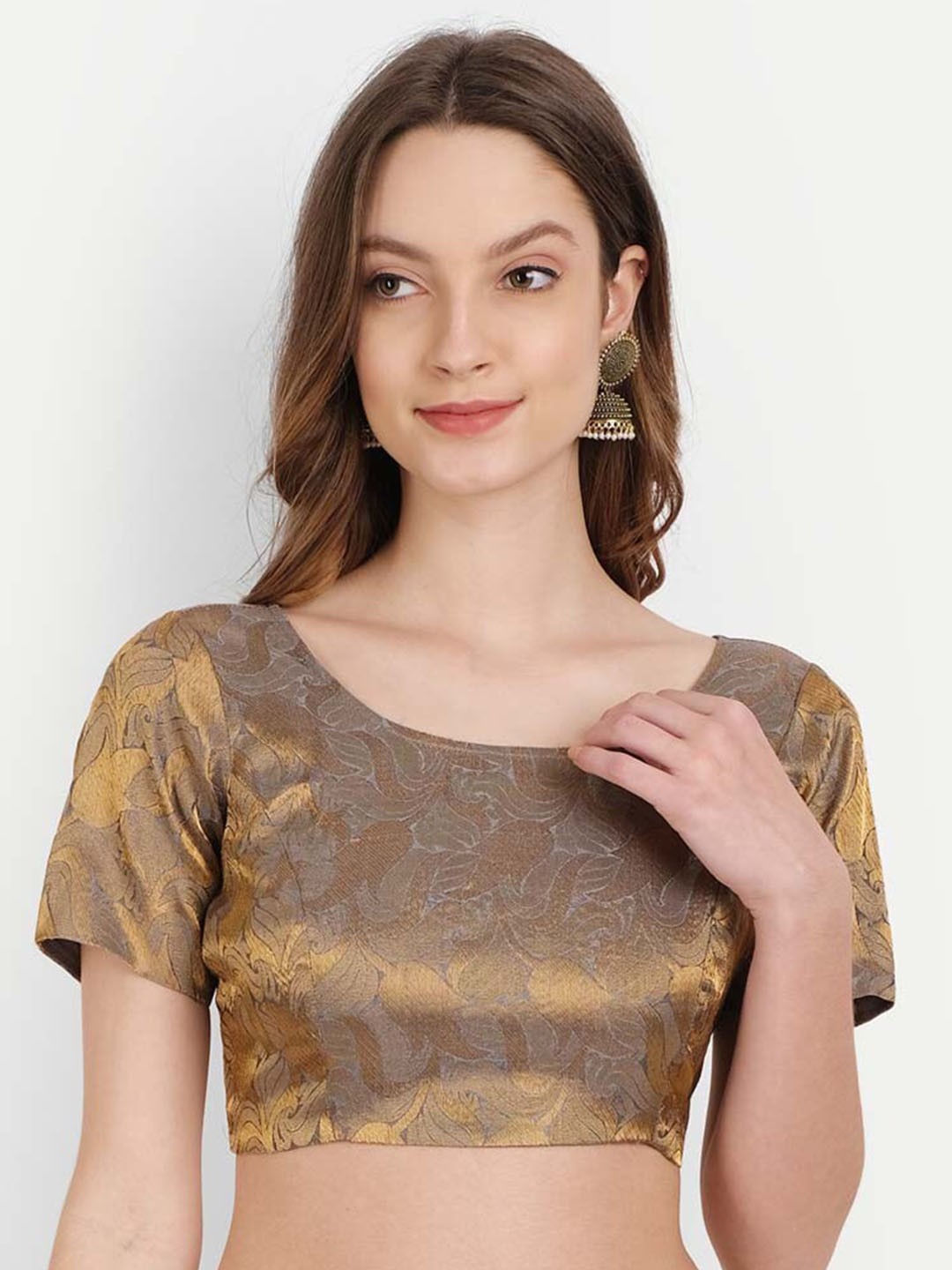 

YOU FOREVER Golden Woven Design Brocade Silk Saree Blouse, Gold