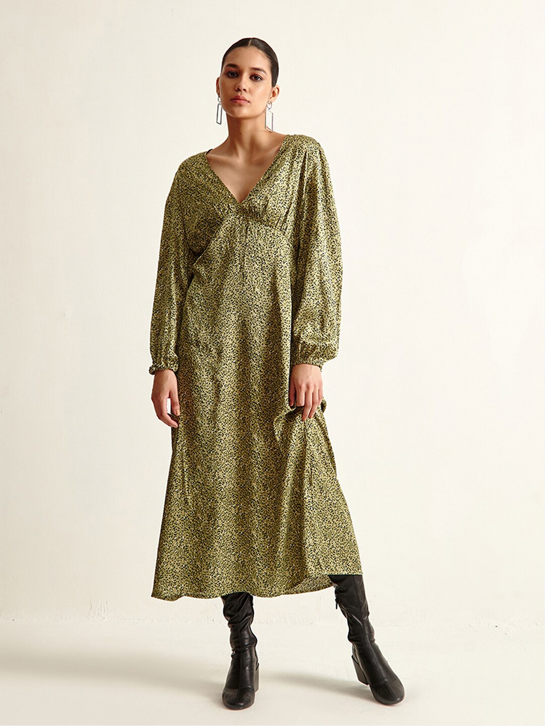 

COVER STORY Women Olive Green A-Line Maxi Dress