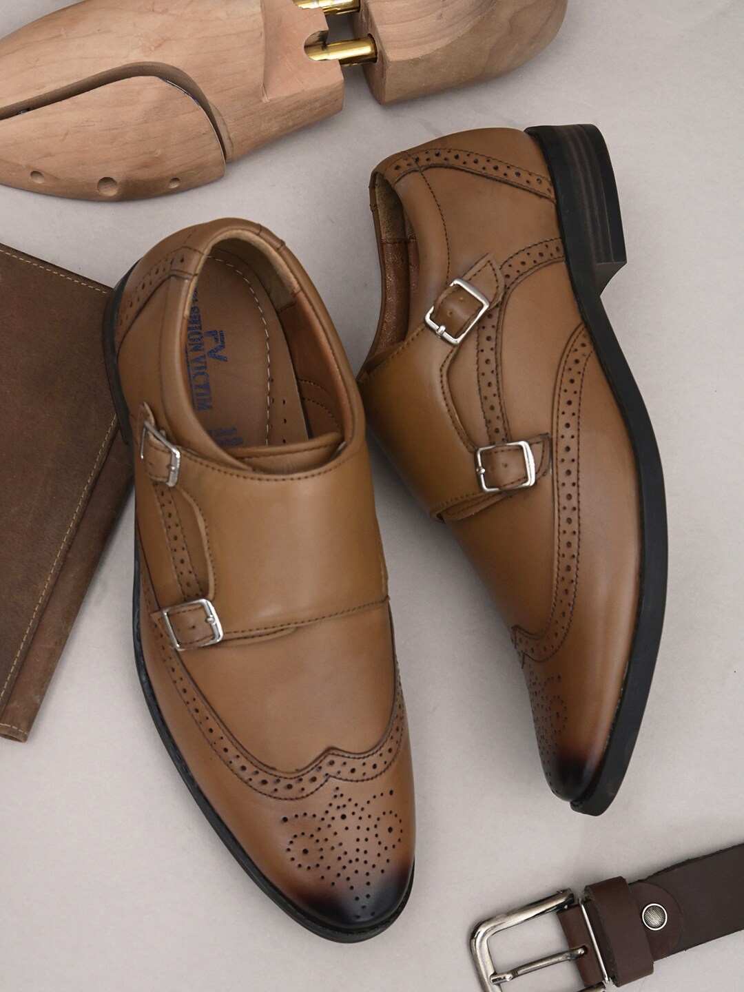 

Fashion Victim Men Brown Solid Formal Monk Shoes