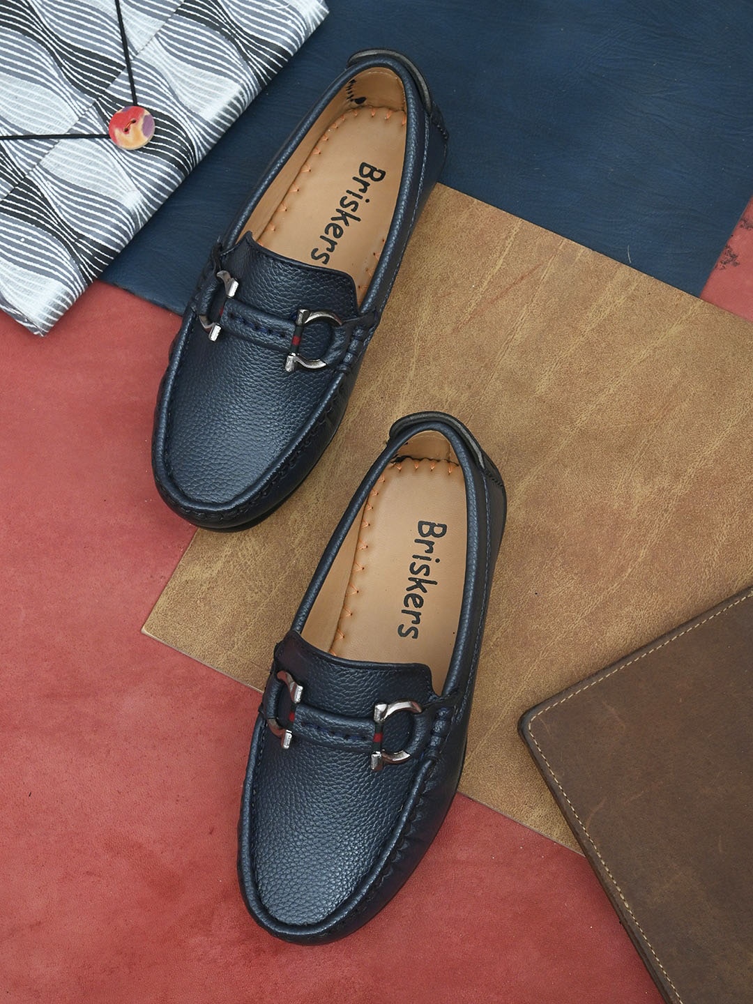 

BRISKERS Boys Navy Blue Textured Slip-On Loafers