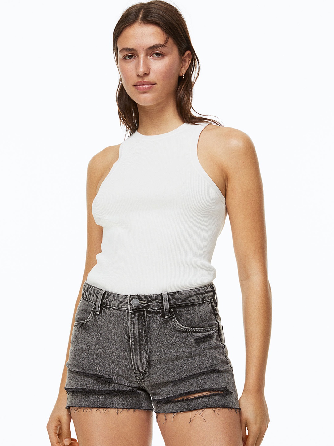 

H&M Women Grey Cotton Denim Shorts