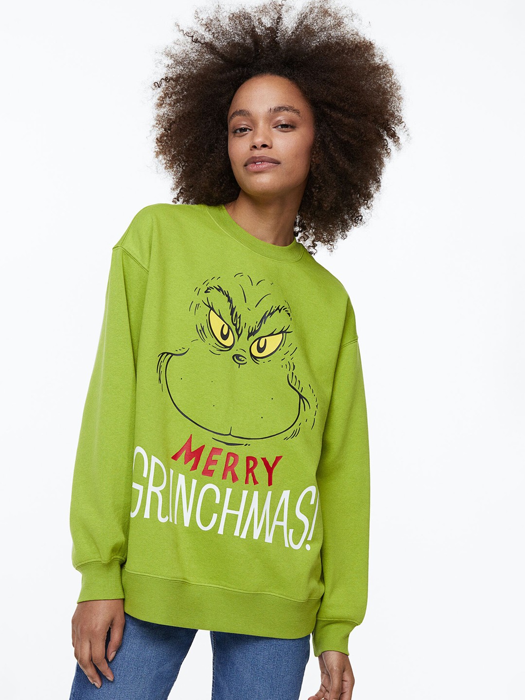 

H&M Women Green Printed Sweatshirt