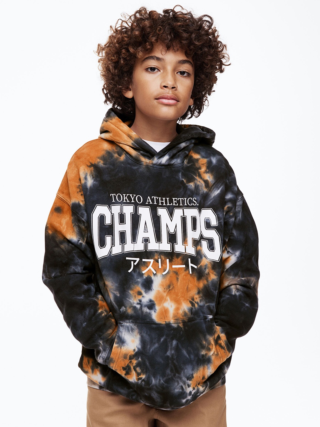 

H&M Boys Charcoal Grey & Orange Printed Hoodie