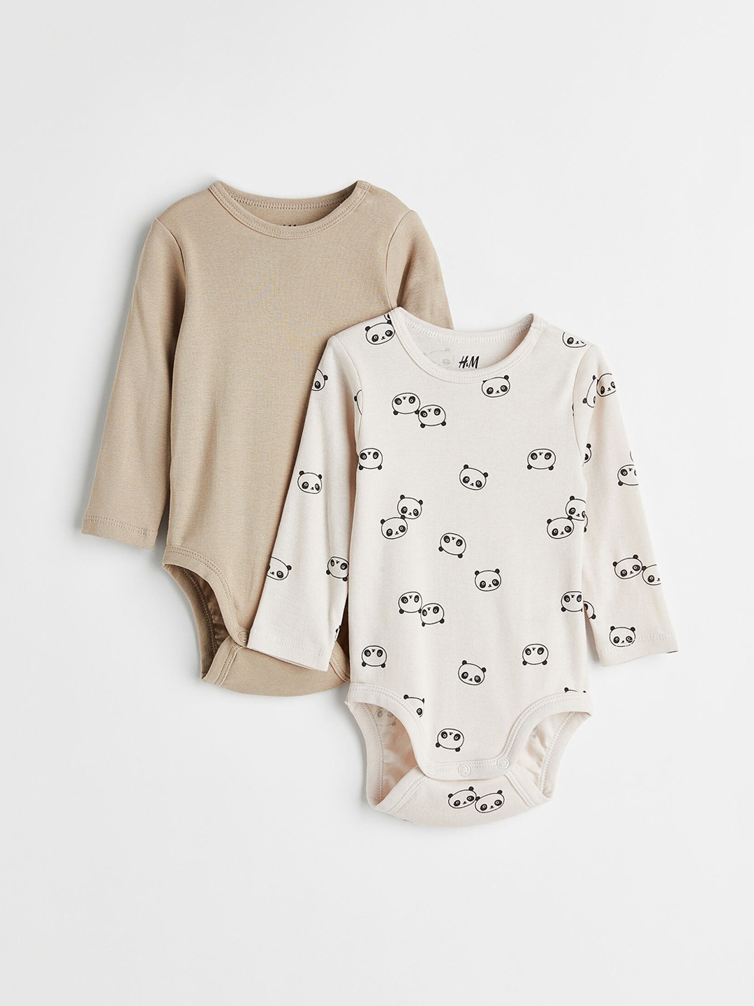 

H&M Boys 2-Pack Cotton Bodysuits, Beige