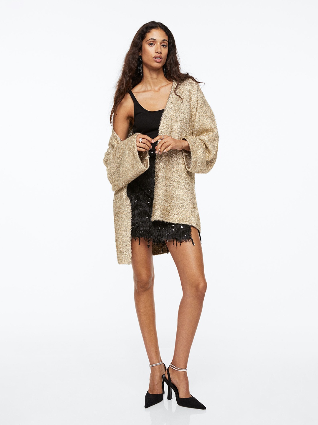 

H&M Women Beige Glittery Cardigan