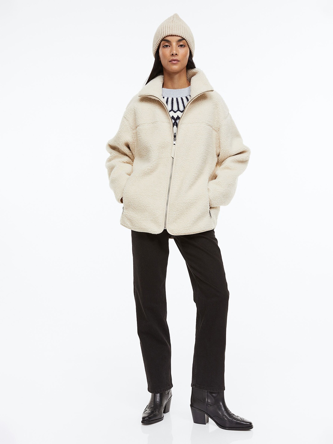 

H&M Women White & Black Jacquard-Knit Jumper