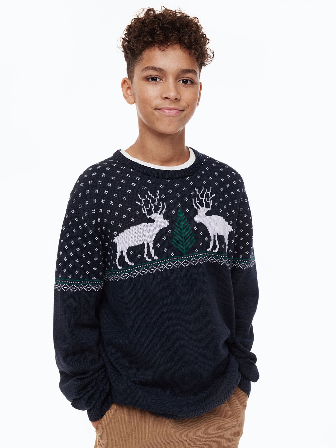 

H&M Boys Navy Blue & White Jacquard-Knit Jumper