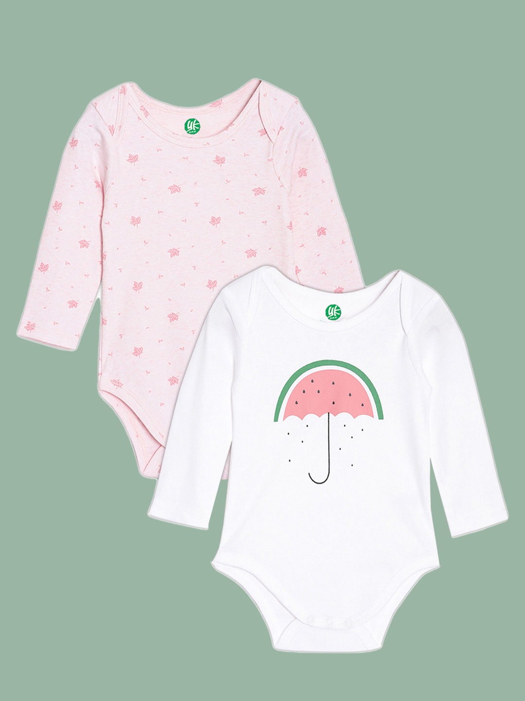 

YK ORGANIC Infant Girls Pack of 2 Pink and White Printed Pure Organic Cotton Bodysuit