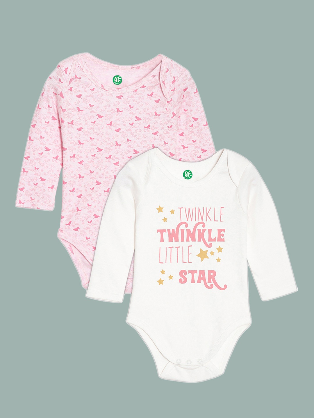 

YK ORGANIC Infant Girls Pack of 2 Pink & Off-White Printed Pure Organic Cotton Bodysuit