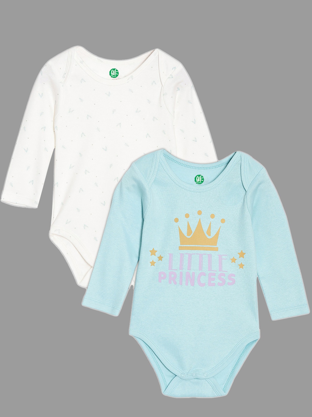 

YK ORGANIC Infant Girls Pack of 2 White and Sea Green Printed Pure Organic Cotton Bodysuit, Off white