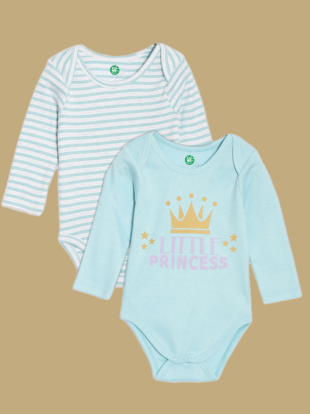 

YK ORGANIC Infant Girls Pack of 2 Sea Green Printed Pure Organic Cotton Bodysuit