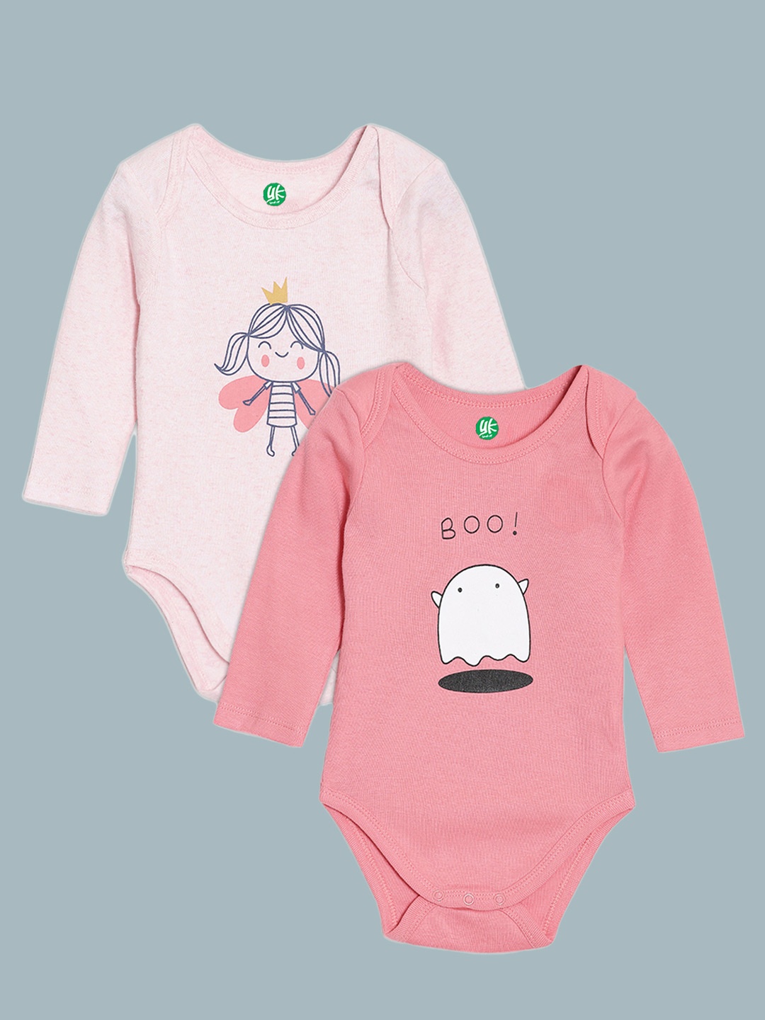 

YK ORGANIC Infant Girls Pack of 2 Orange & Pink Printed Pure Organic Cotton Bodysuit
