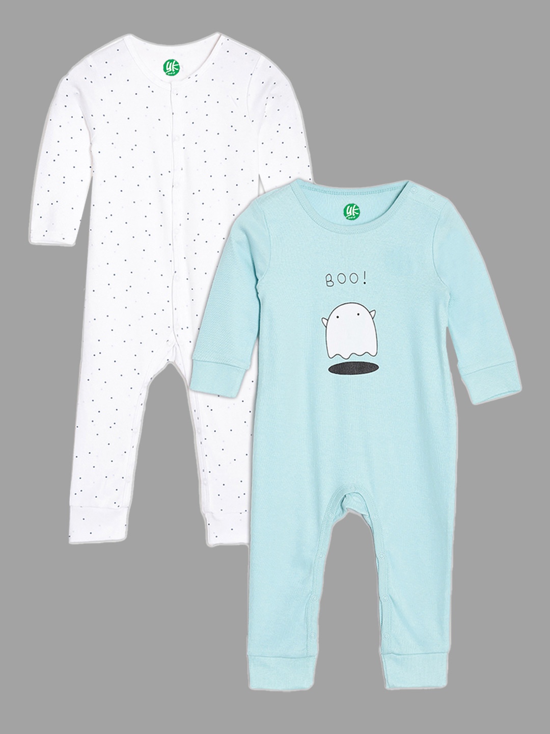 

YK Organic Girls Pack Of 2 Organic Cotton Printed Sleepsuit, White