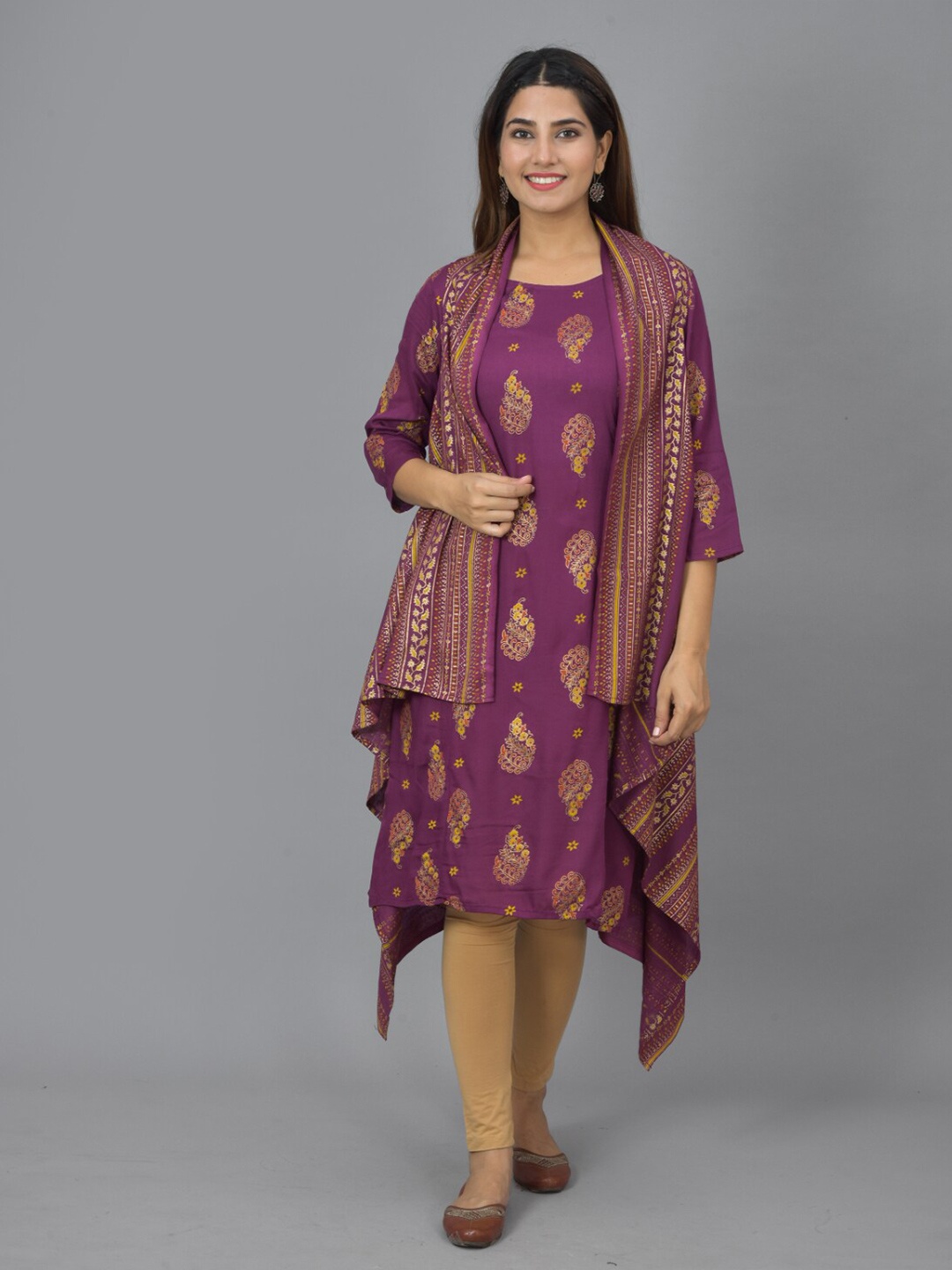 

KALINI Magenta Ethnic Motifs Maternity Kaftan Midi Dress