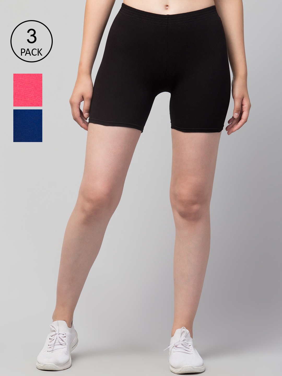 Apraa & Parma Women Pack of 3 Slim Fit Cycling Sports Shorts, Black