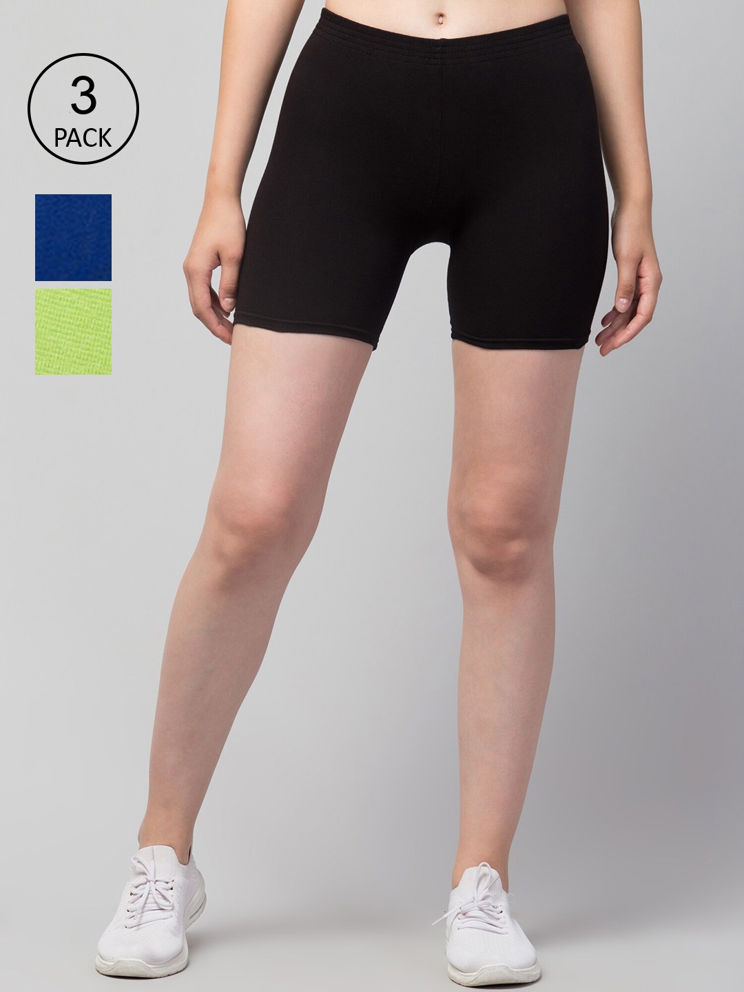 Apraa & Parma Women Pack of 3 Slim Fit Cotton Cycling Sports Shorts, Black