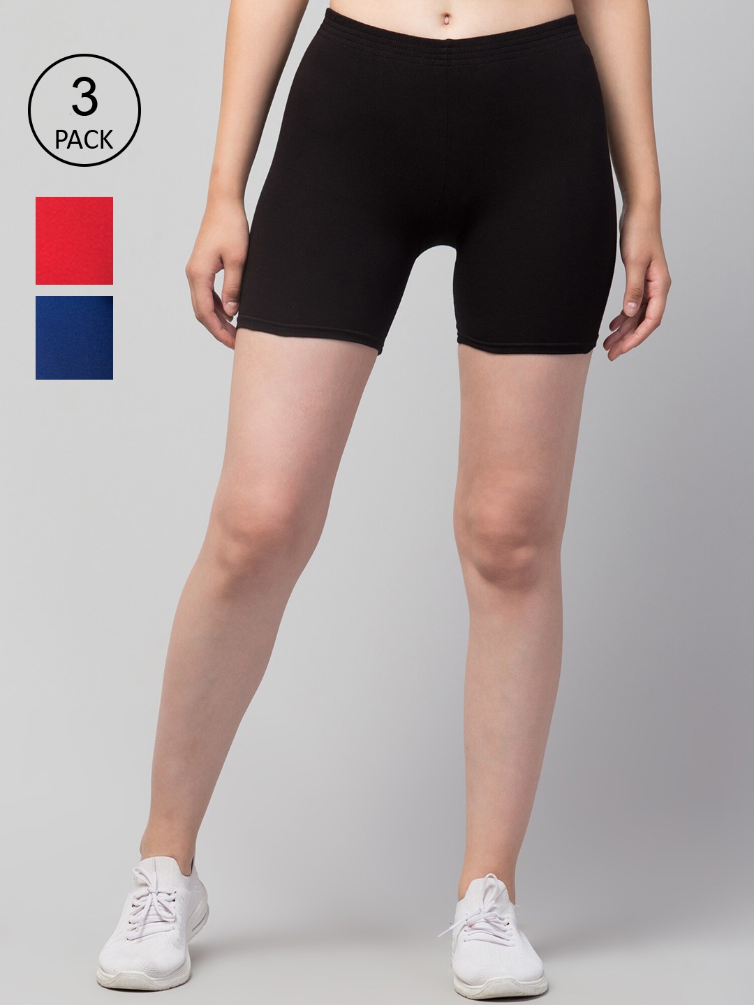 

Apraa & Parma Pack of 3 Slim Fit Cotton Cycling Sports Shorts, Black