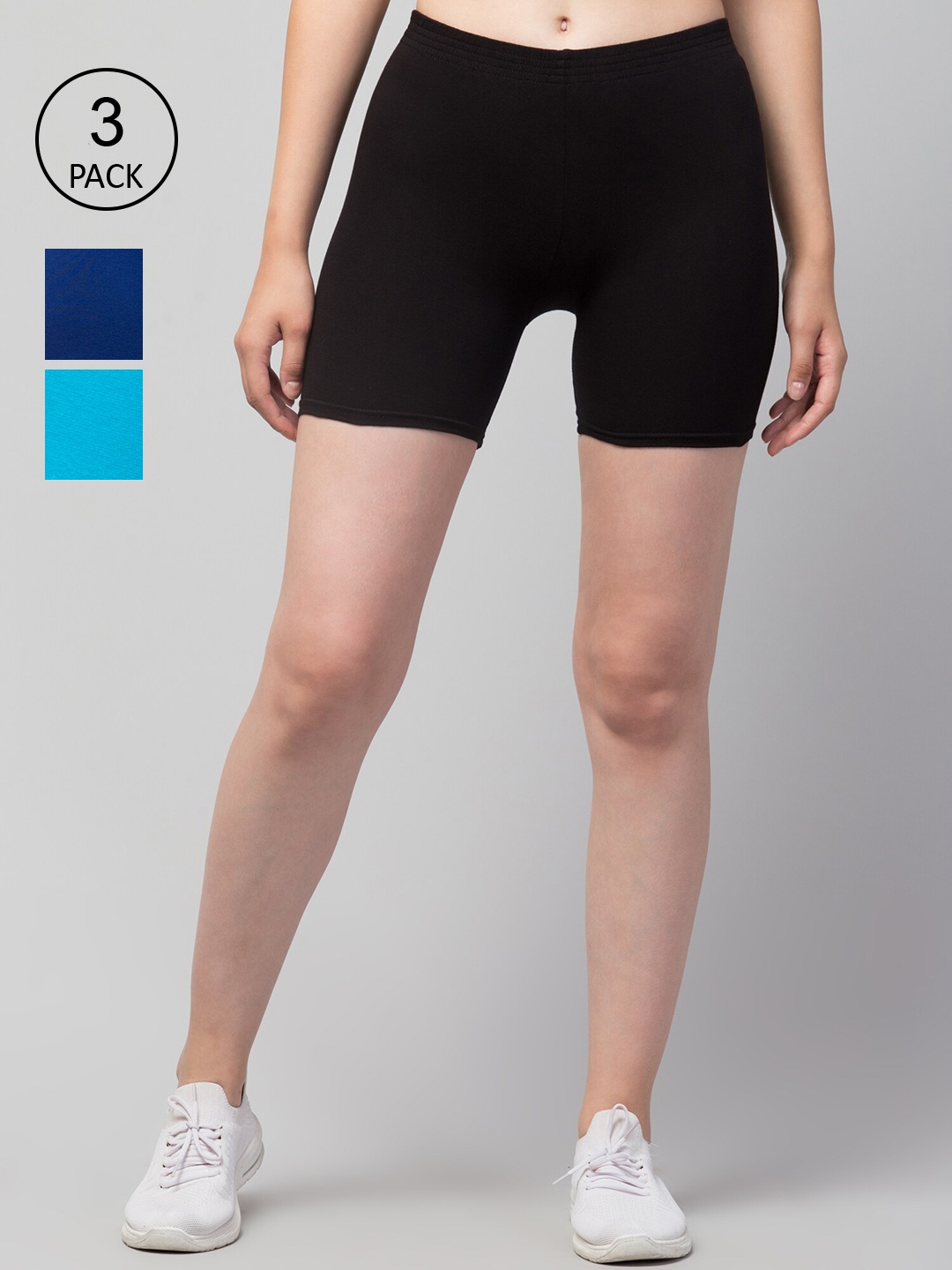 

Apraa & Parma Pack of 3 Slim Fit Cotton Cycling Sports Shorts, Black