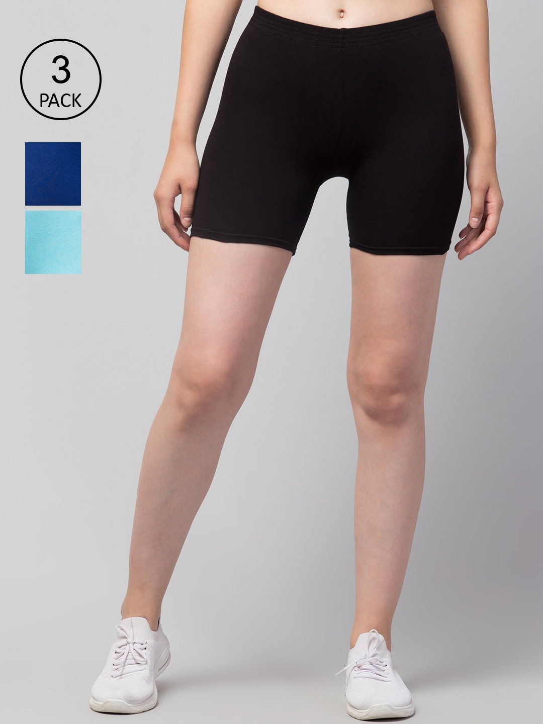 Apraa & Parma Pack of 3 Slim Fit Cotton Cycling Sports Shorts, Black