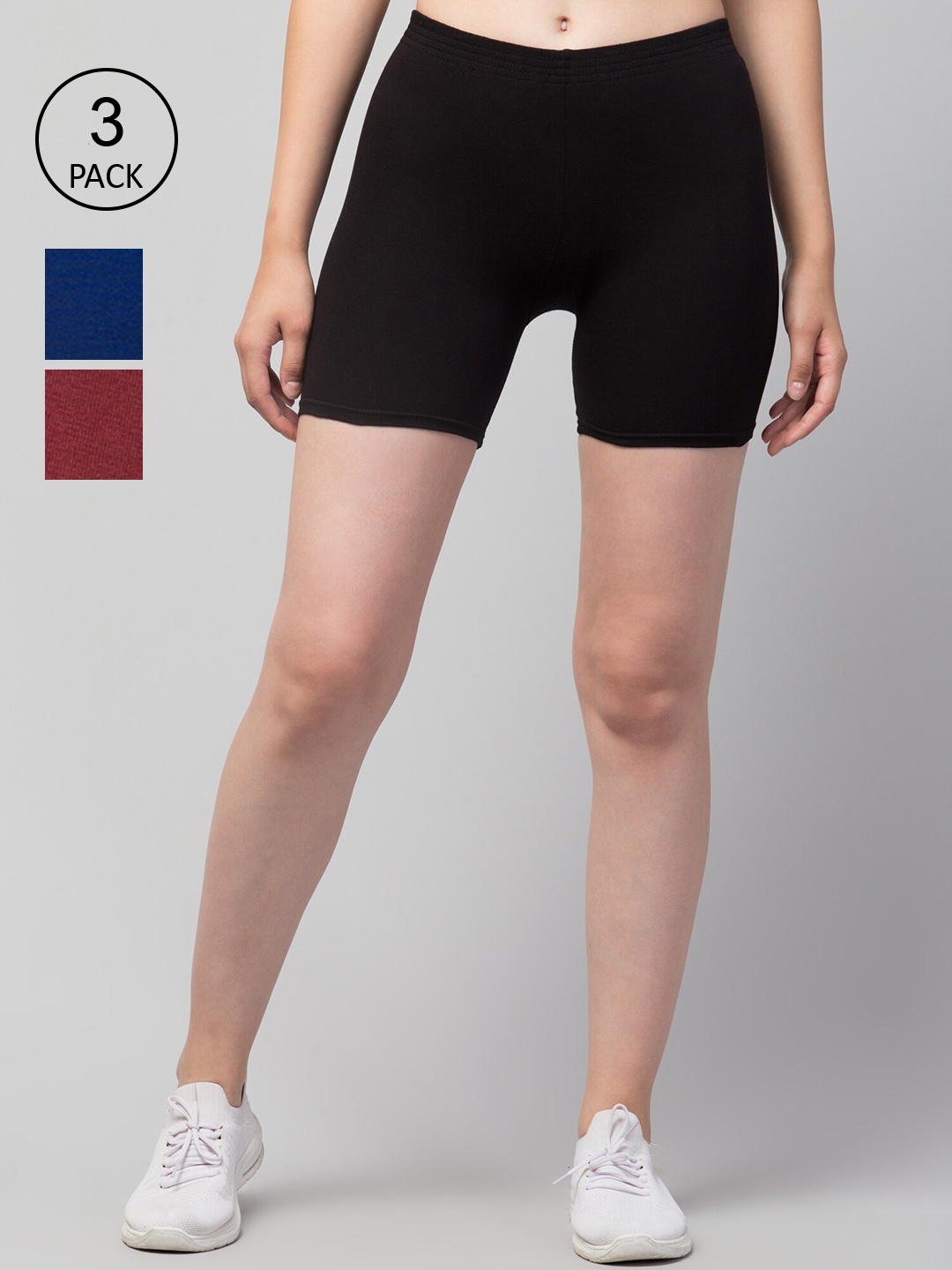 

Apraa & Parma Pack of 3 Slim Fit Cotton Cycling Sports Shorts, Black