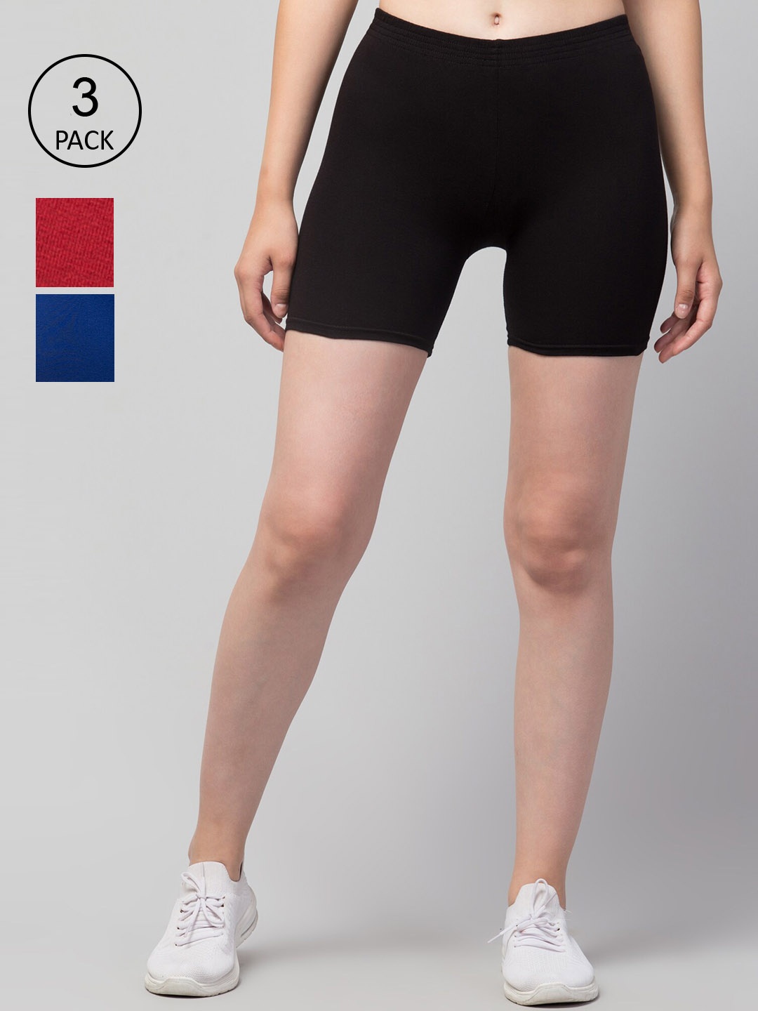 Apraa & Parma Women Pack of 3 Slim Fit Cotton Cycling Sports Shorts, Black