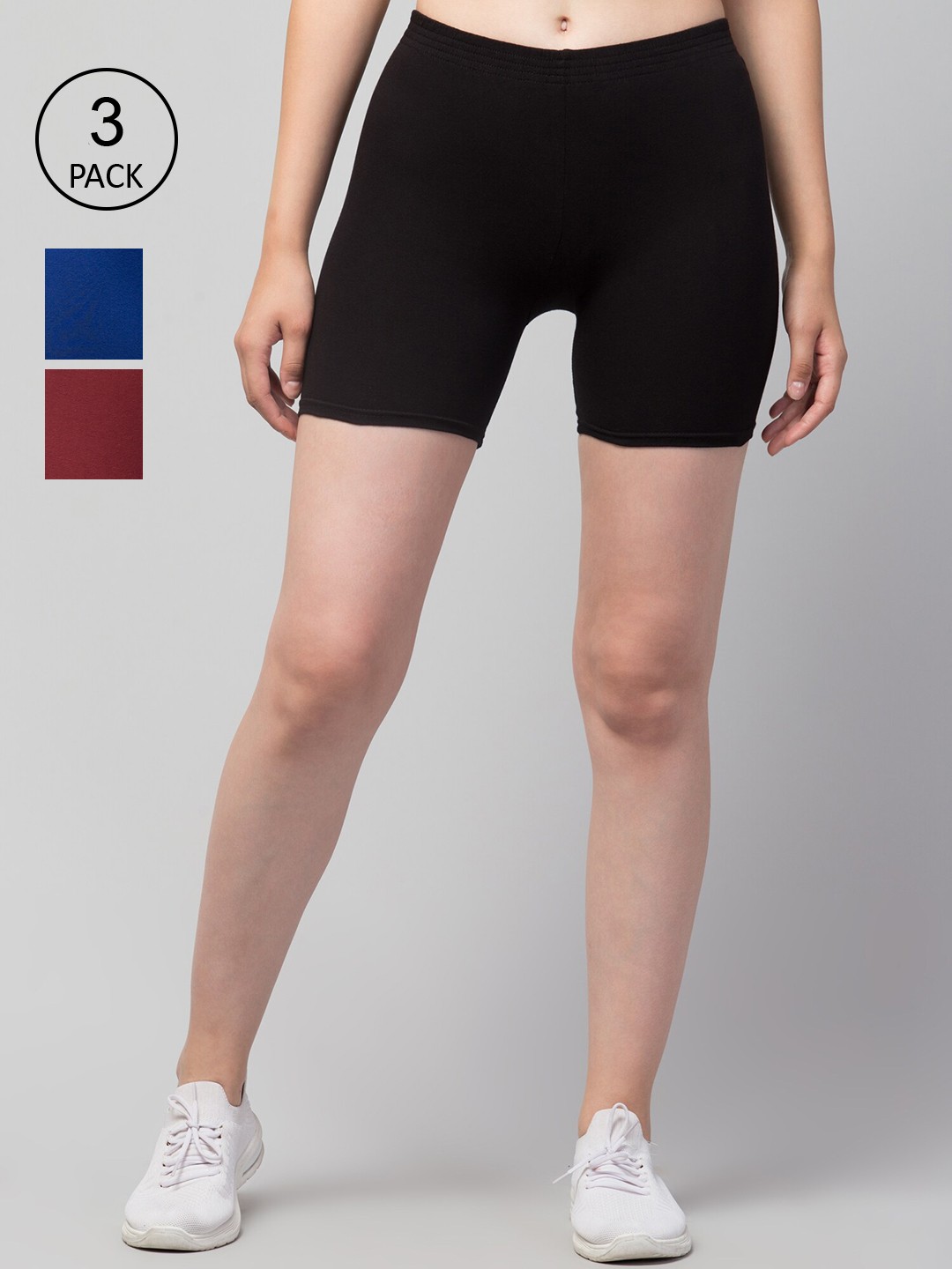 

Apraa & Parma Pack of 3 Slim Fit Cotton Cycling Sports Shorts, Black