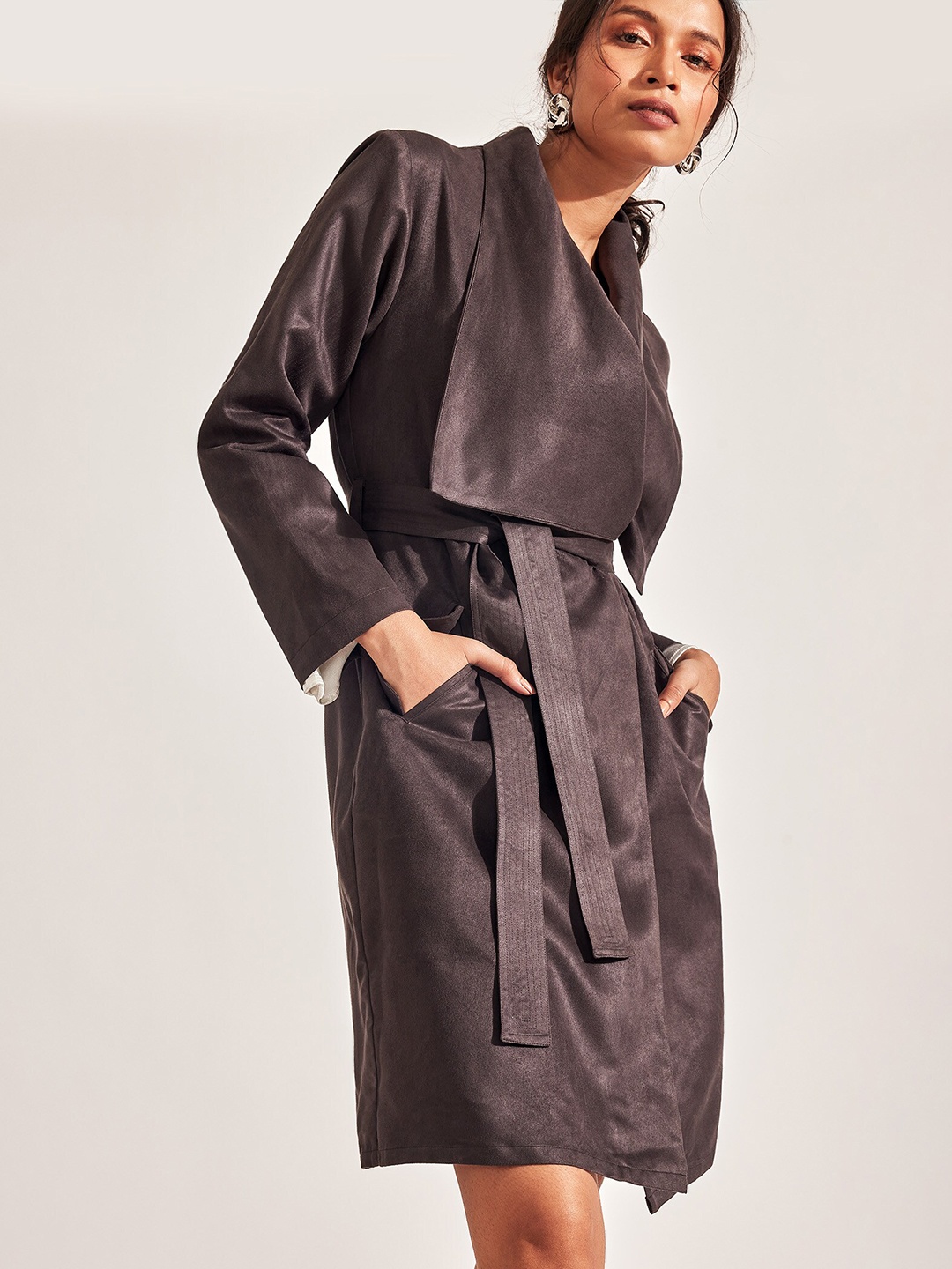 

The Label Life Women Grey Suede Antimicrobial Longline Tailored Jacket