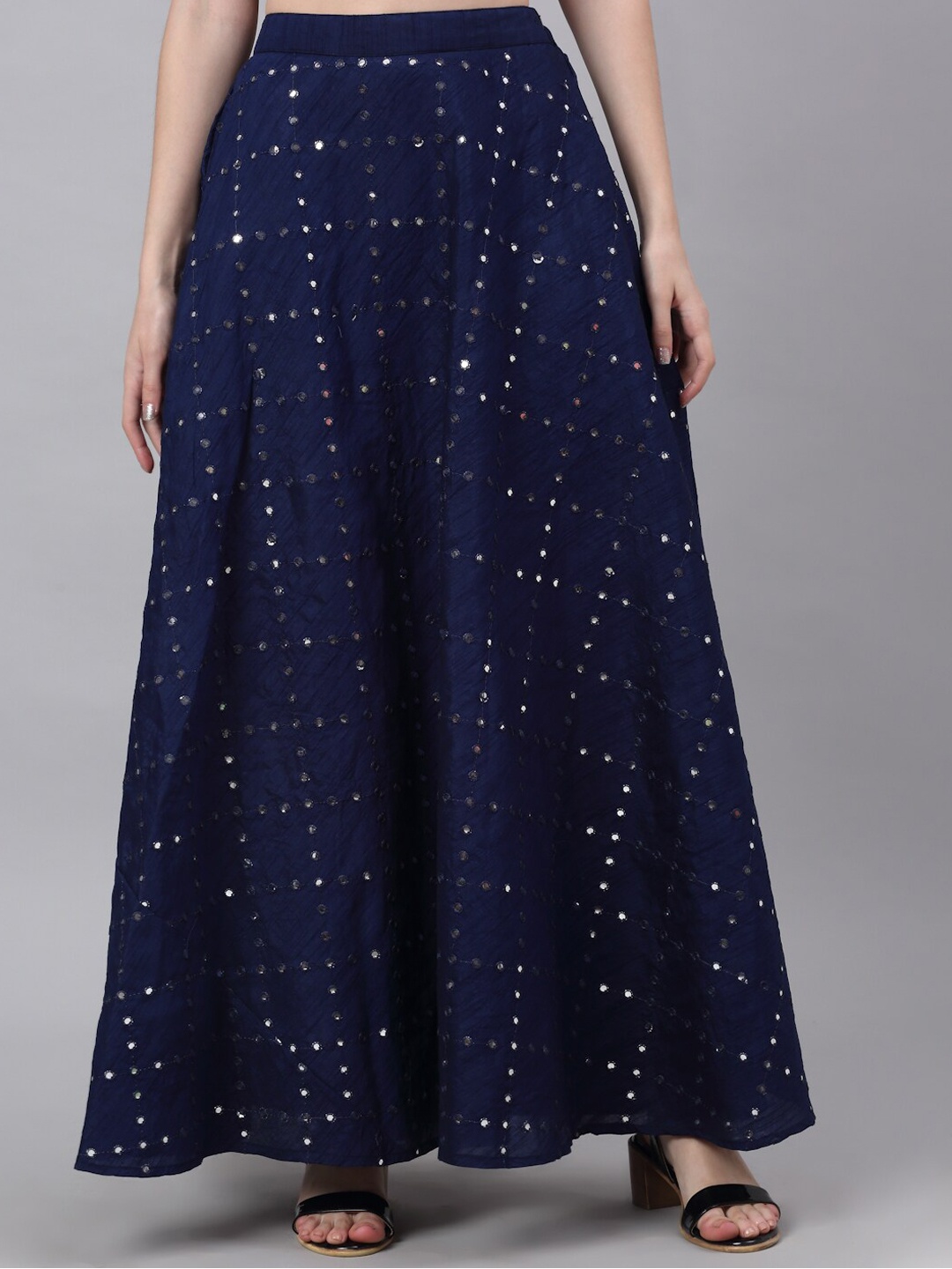 

NEUDIS Women Navy Blue Printed Flared Maxi Lehenga Skirt