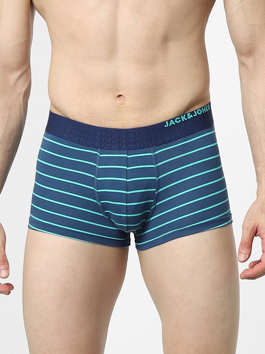 

Jack & Jones Men Blue Striped Cotton Trunk