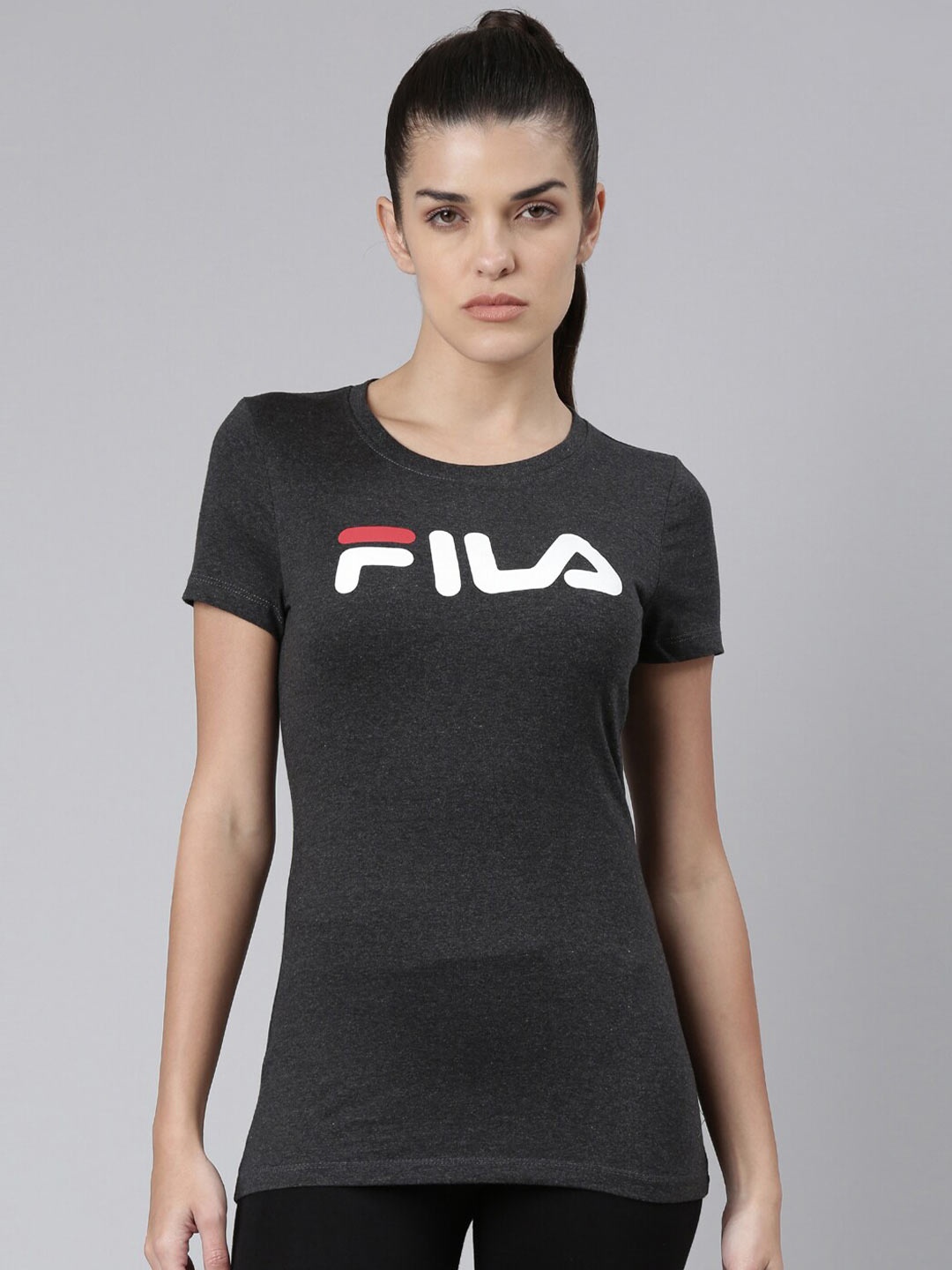 

FILA Women Grey Typography Printed Organic Cotton T-shirt