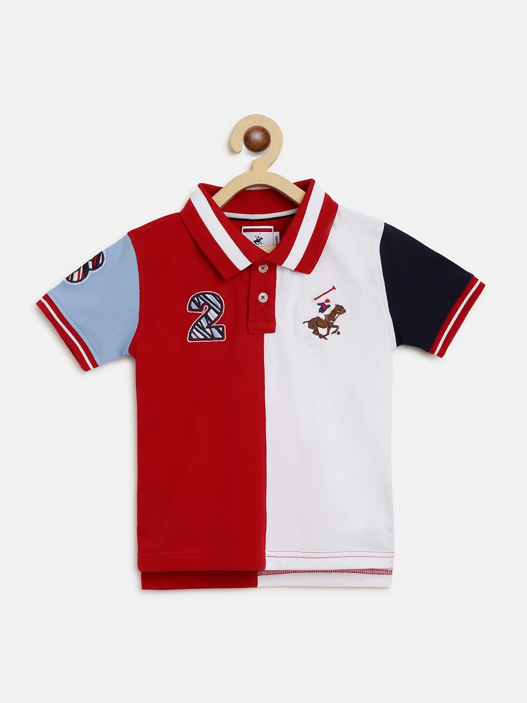 

Beverly Hills Polo Club Boys Red Colourblocked Polo Collar Cotton T-shirt