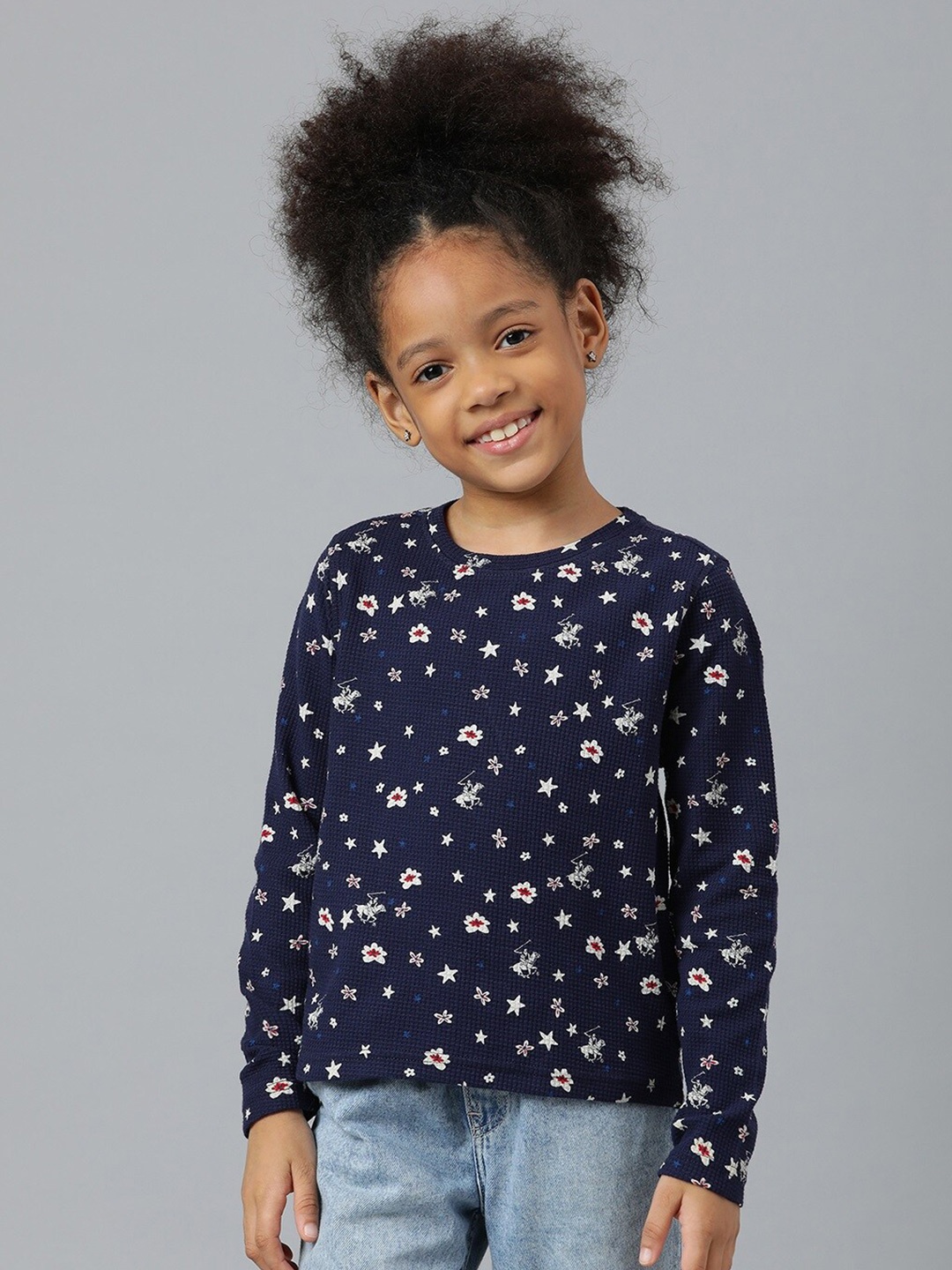 

Beverly Hills Polo Club Girls Navy Blue Floral Printed Cotton T-shirt